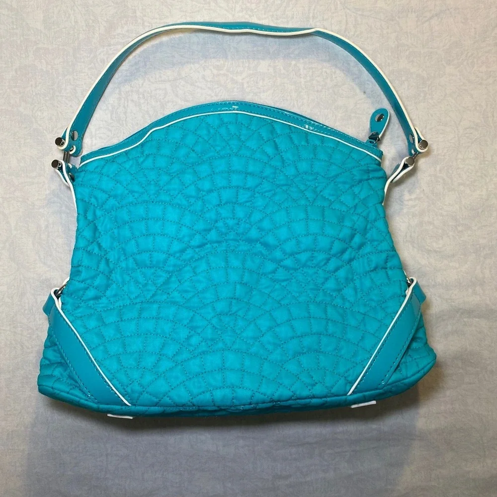 Vera Bradley Turquoise Blue Quilted Microfiber Hobo Shoulder‎ Bag Patent Trim